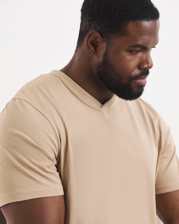 Pure Cotton V Neck T-Shirt Long Length-Stone