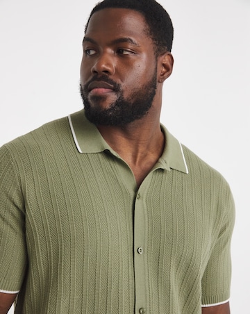Button Through Texture Knitted Polo