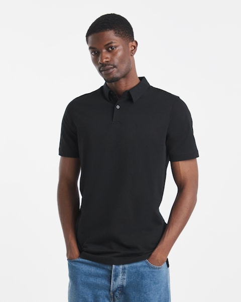 Pure Cotton Jersey Polo Long Length- Black