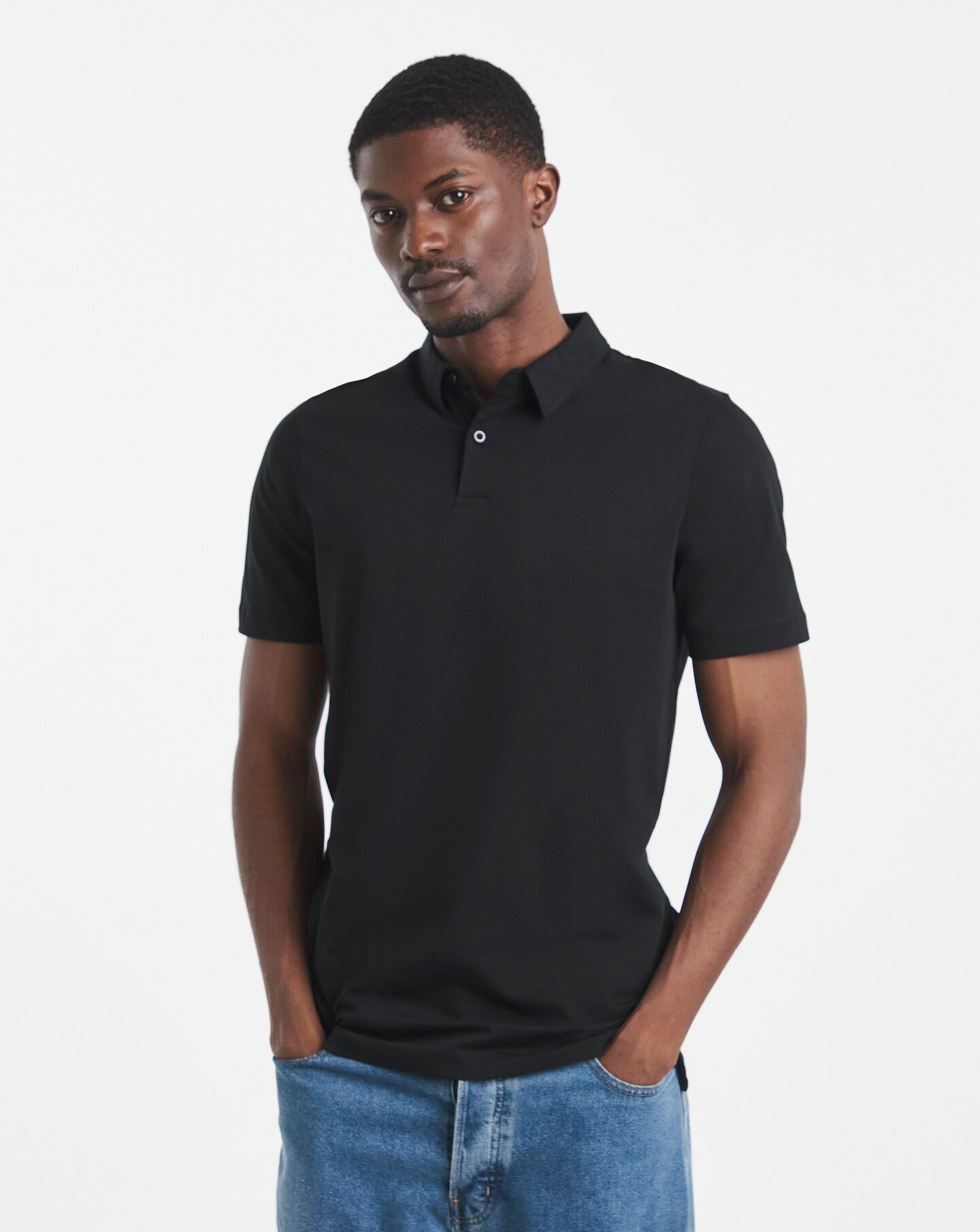 Pure Cotton Jersey Polo Long Length- Black