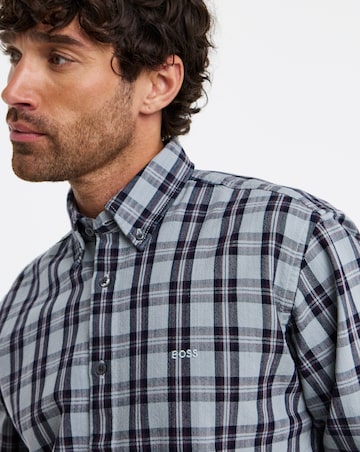 BOSS Long Sleeve Check Shirt - Grey