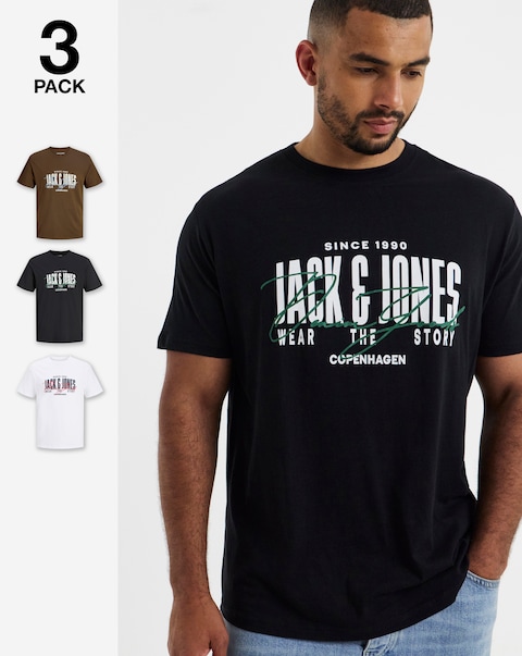 JACK & JONES Aero 3 Pack T-Shirts - Multi