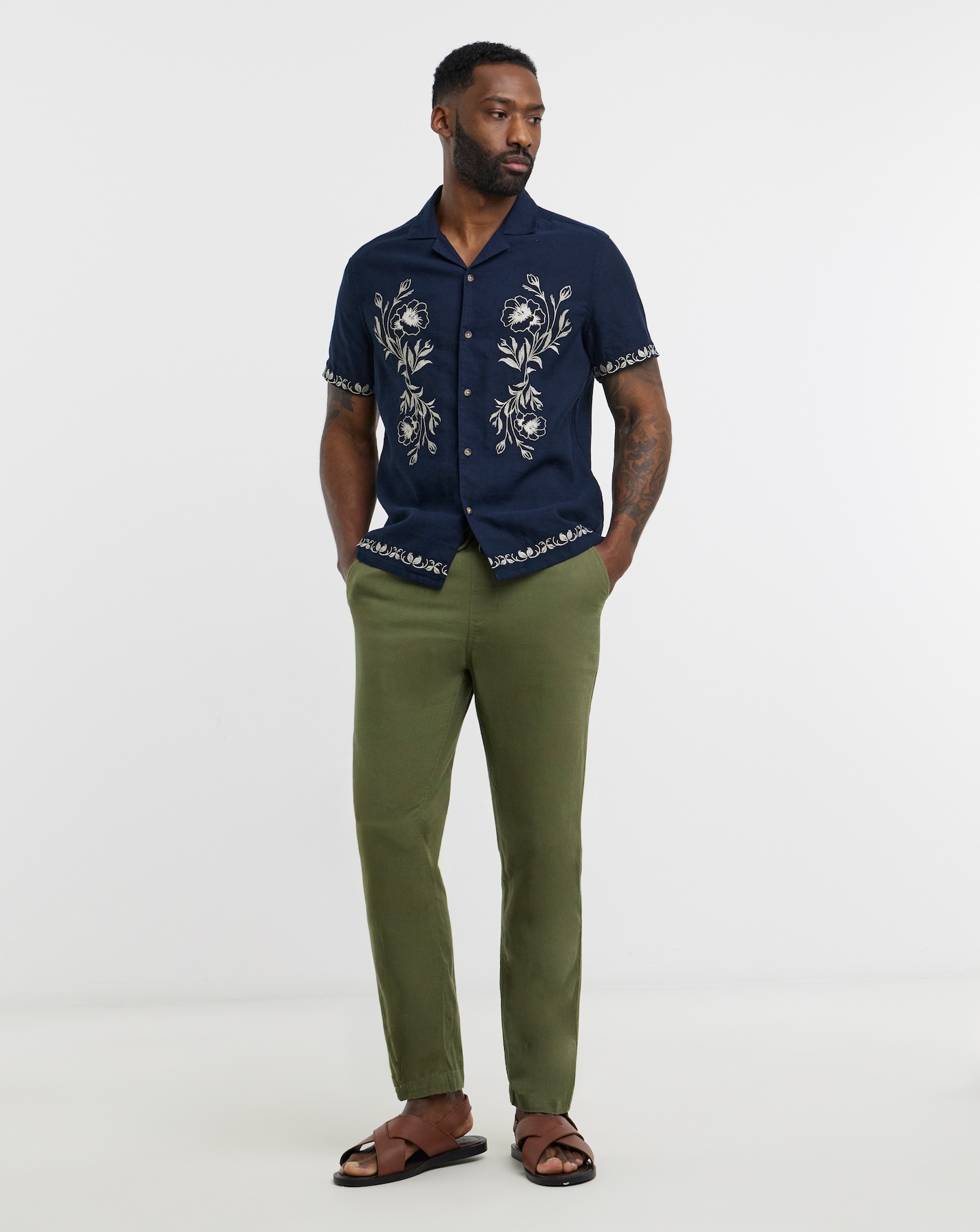 Navy Embroidered Short Sleeve Shirt | Jacamo