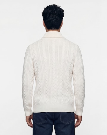 Ecru Cable Knit Shawl Neck Cardigan