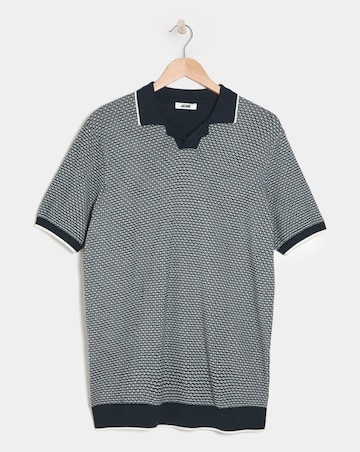 Navy Knitted Cuban Collar Polo