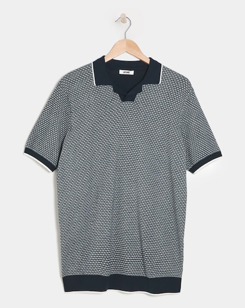 Navy Knitted Cuban Collar Polo