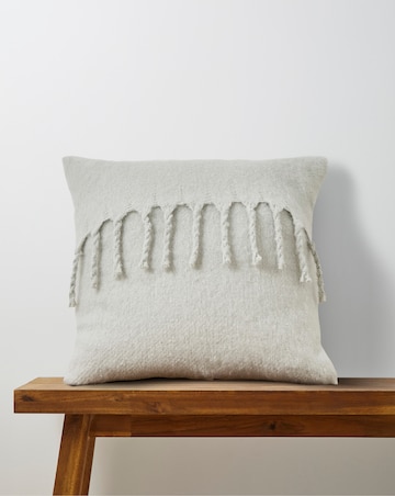 Faux Mohair Fringed Cushion - Light Grey