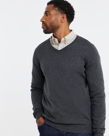 Cotton Knitted V Neck Jumper Long