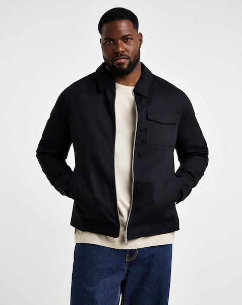 Black Zip Up Smart Harrington Jacket