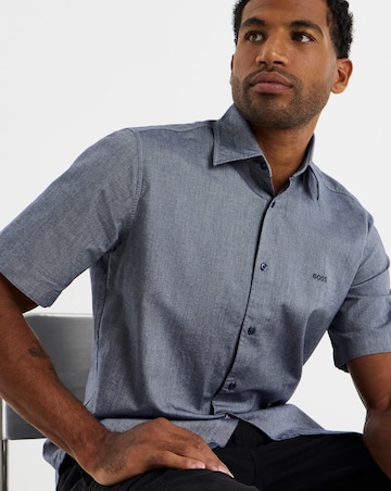 BOSS Short Sleeve Cotton Twill Shirt - Navy