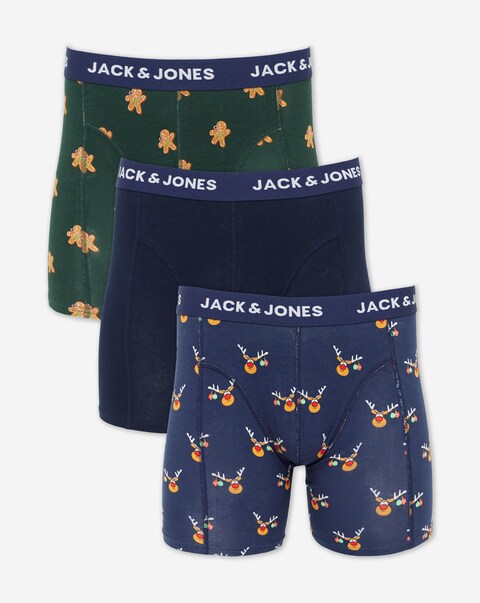 Jack & Jones Christmas Novelty 3 Pack Trunks - Navy Multi