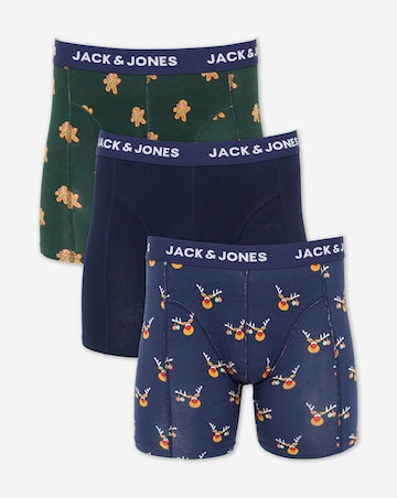 Jack & Jones Christmas Novelty 3 Pack Trunks - Navy Multi