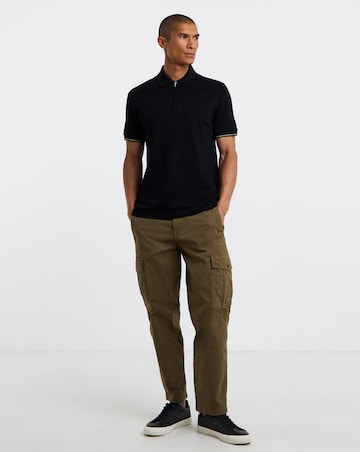 BOSS Short Sleeve Structure Zip Neck Polo - Black