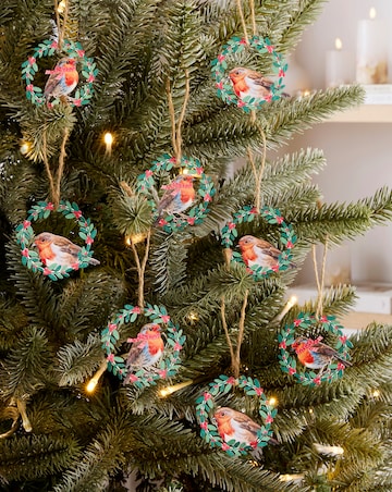 Gisela Graham Wooden Robin Hanging Decorations - Set of 8