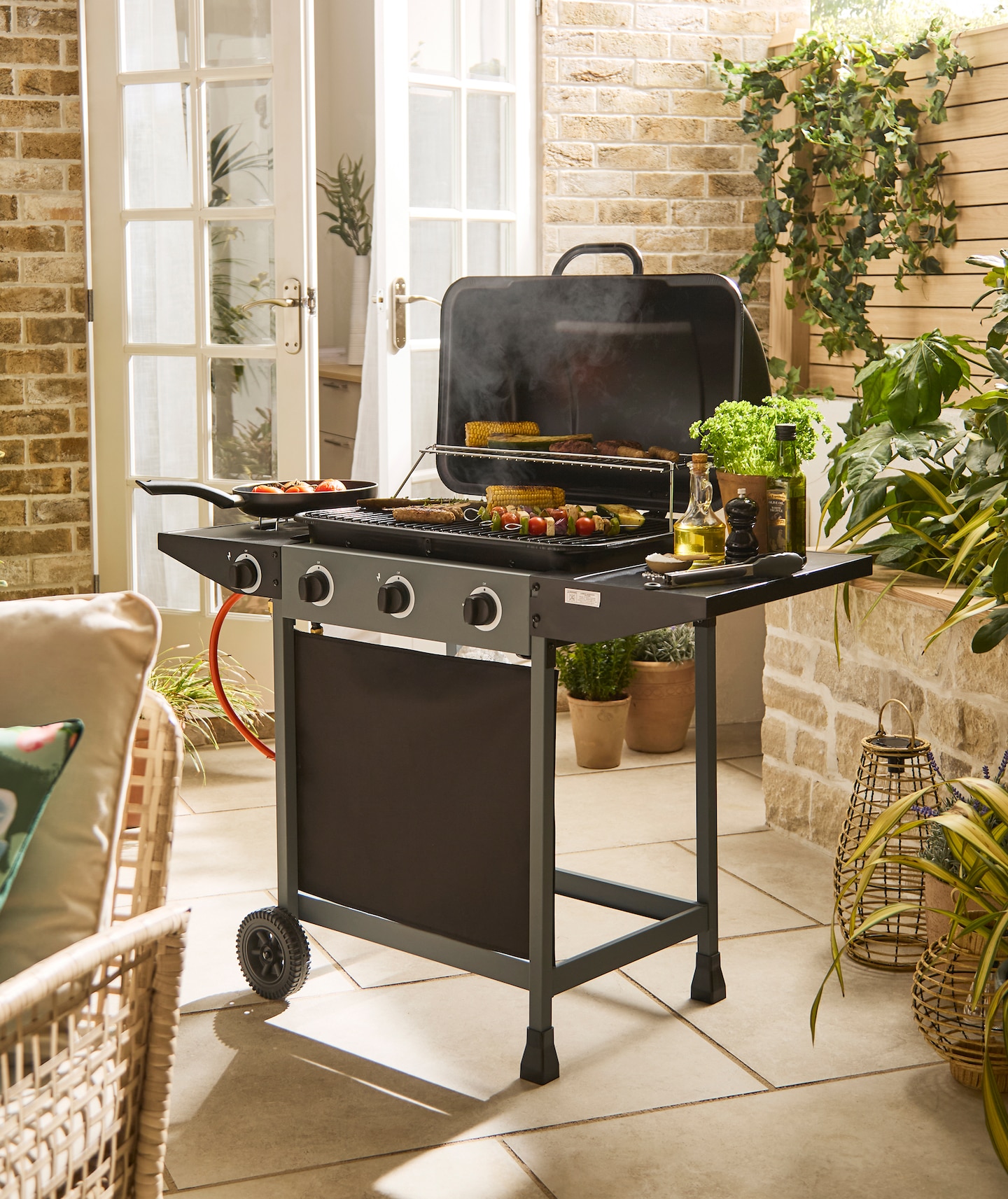 3 Burner Gas BBQ with Side Burner is pictured