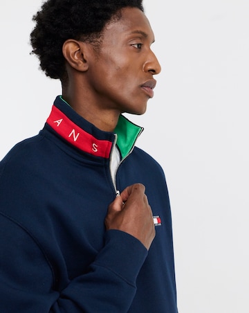 Tommy Jeans Branded Collar 1/4 Zip Sweatshirt - Navy