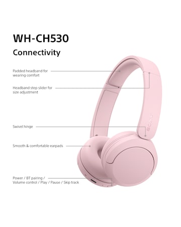 Sony WH-CH530 Wireless On-Ear Headphones - Pink