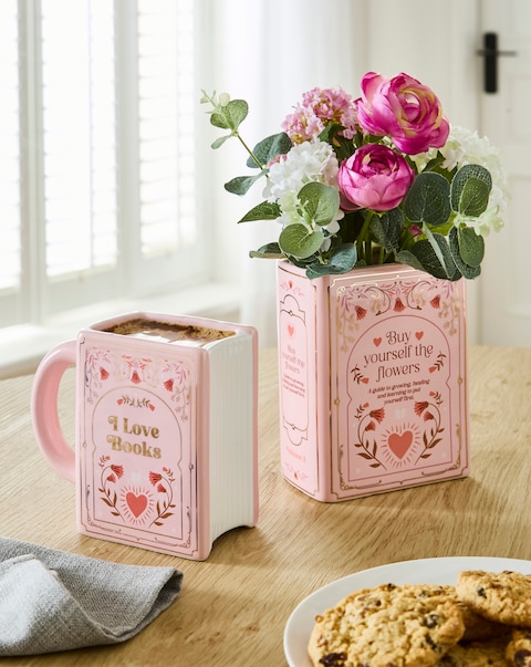 Green Book Mug and Pink Vase Set