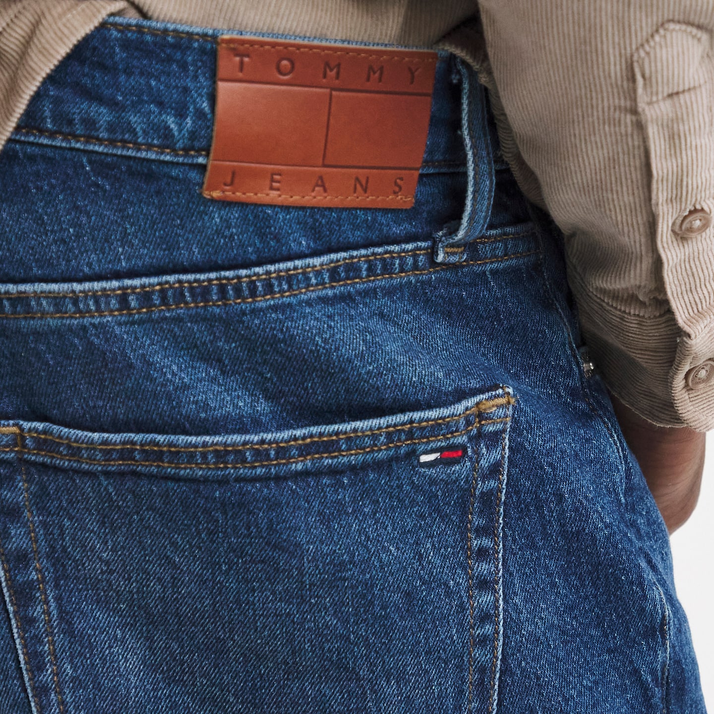 A close of Tommy Jeans back pocket