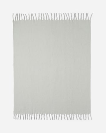 Faux Mohair Fringed Throw - Light Grey