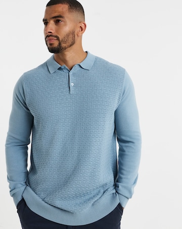 Textured Long Sleeve Knitted Polo