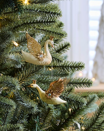 Gisela Graham Jewelled Swans Hanging Decorations - Set of 2