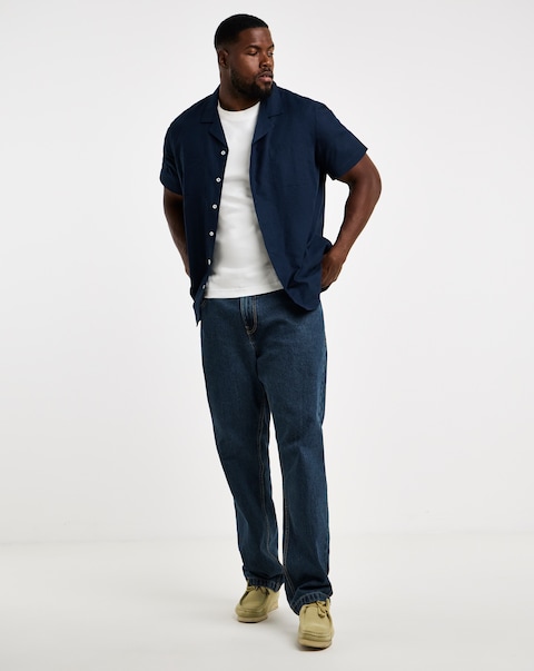 Short Sleeve Revere Collar Linen Shirt