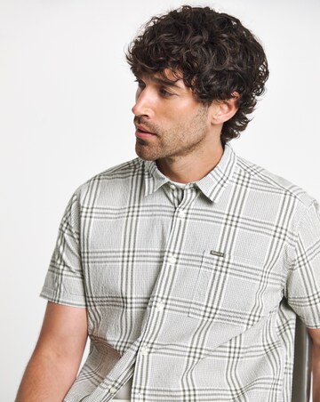 Barbour Carrock Short Sleeve Checked Seersucker Summer Shirt - White
