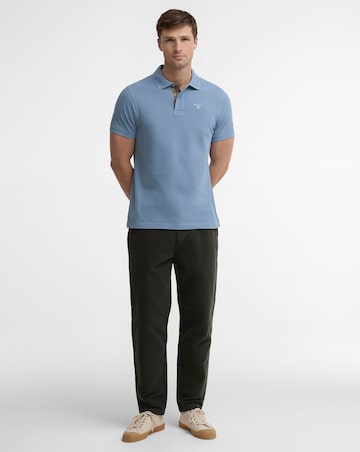 Barbour Short Sleeve Tartan Trim Pique Polo Shirt - Blue