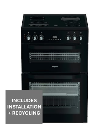 Hotpoint HDE6VDCASB1 60cm Electric Double Cooker with Air Fry - Black + Install