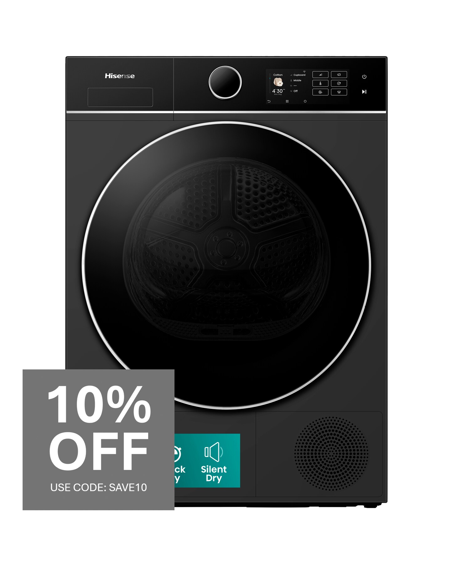Hisense Power Steam 5i Series DH5I104BBAB WiFi-enabled 10kg Tumble Dryer - Black