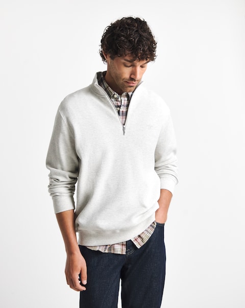 Barbour Ravensworth Half Zip Sweatshirt - Ecru Marl