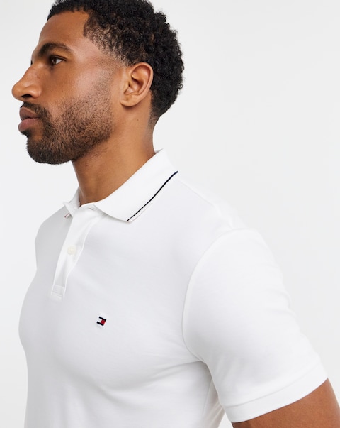 Tommy Hilfiger Short Sleeve Liquid Cotton Tipped Polo - White