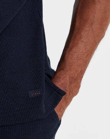 BOSS Short Sleeve Waffle Resort Shirt - Navy