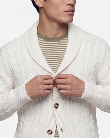 Ecru Cable Knit Shawl Neck Cardigan