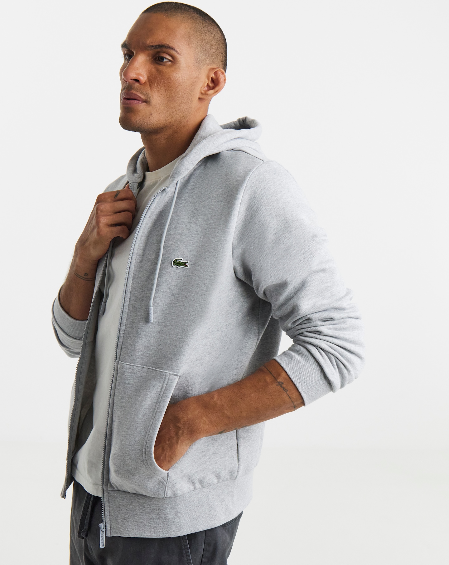 Lacoste Classic Zip Through Hoodie - Grey Marl | Jacamo