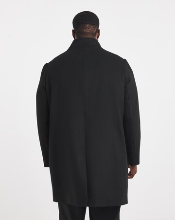 Black Wool Blend Mid Length Funnel Neck Coat