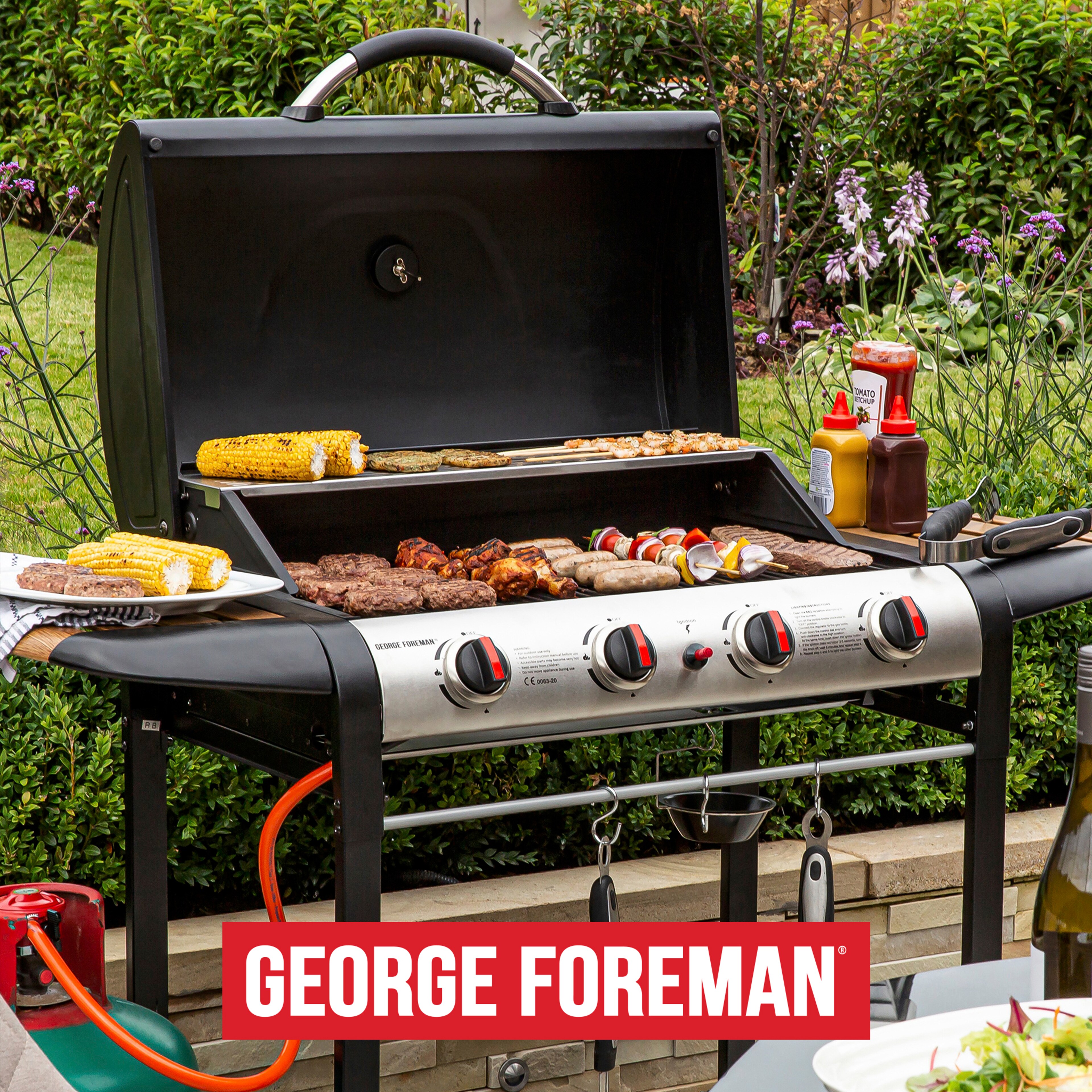George Foreman 4 Burner Gas BBQ is pictured