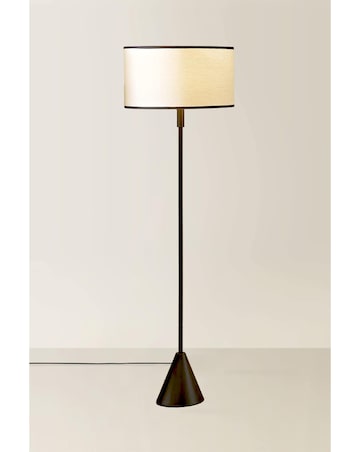 ValueLights Mitch Black Triangle Floor Lamp with Black Trim Linen Shade