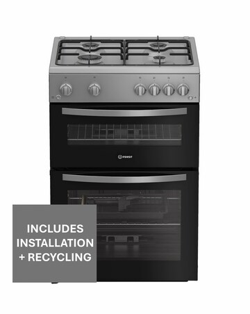 Indesit IDG6GS 60cm Gas Double Cooker - Silver + Installation