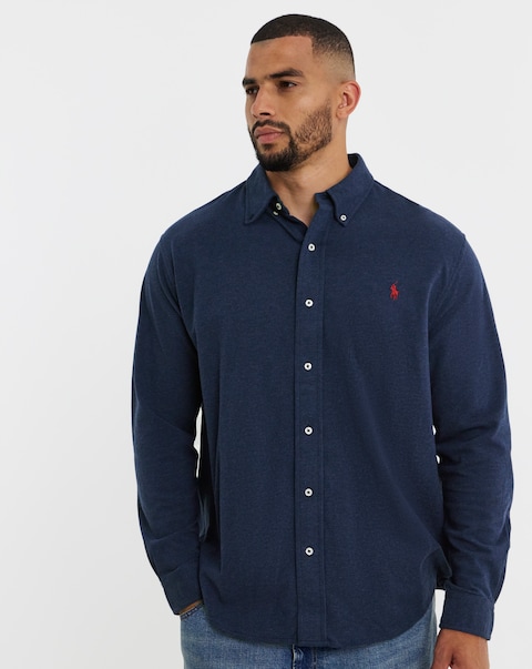 Polo Ralph Lauren Long Sleeve Stretch Mesh Shirt - Navy Heather
