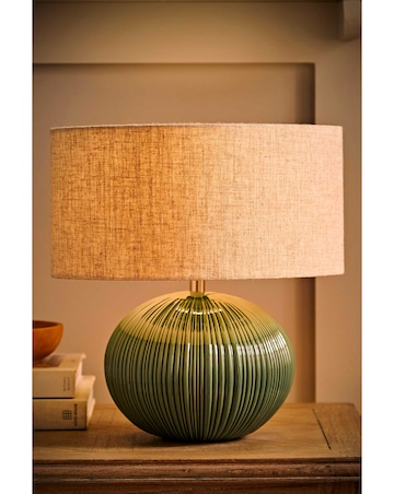 ValueLights Rebecca Ribbed Ceramic Table Lamp with Linen Shade