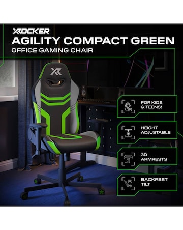 X Rocker Agility Compact Ergonomic PC Gaming Chair for Juniors - Green