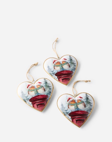 Gisela Graham Tin Heart Robin Hanging Decorations - Set of 3