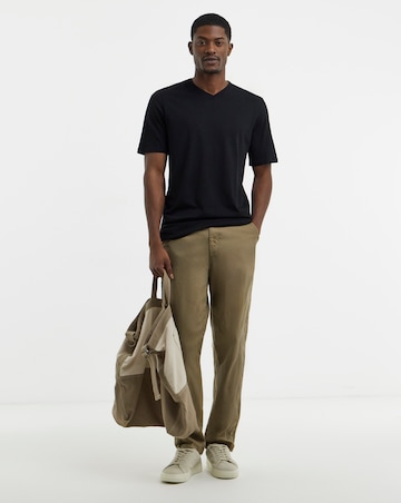 Pure Cotton V Neck T-Shirt Extra Long- Black