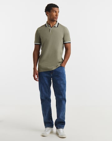Tipped Pique Polo Long- Khaki