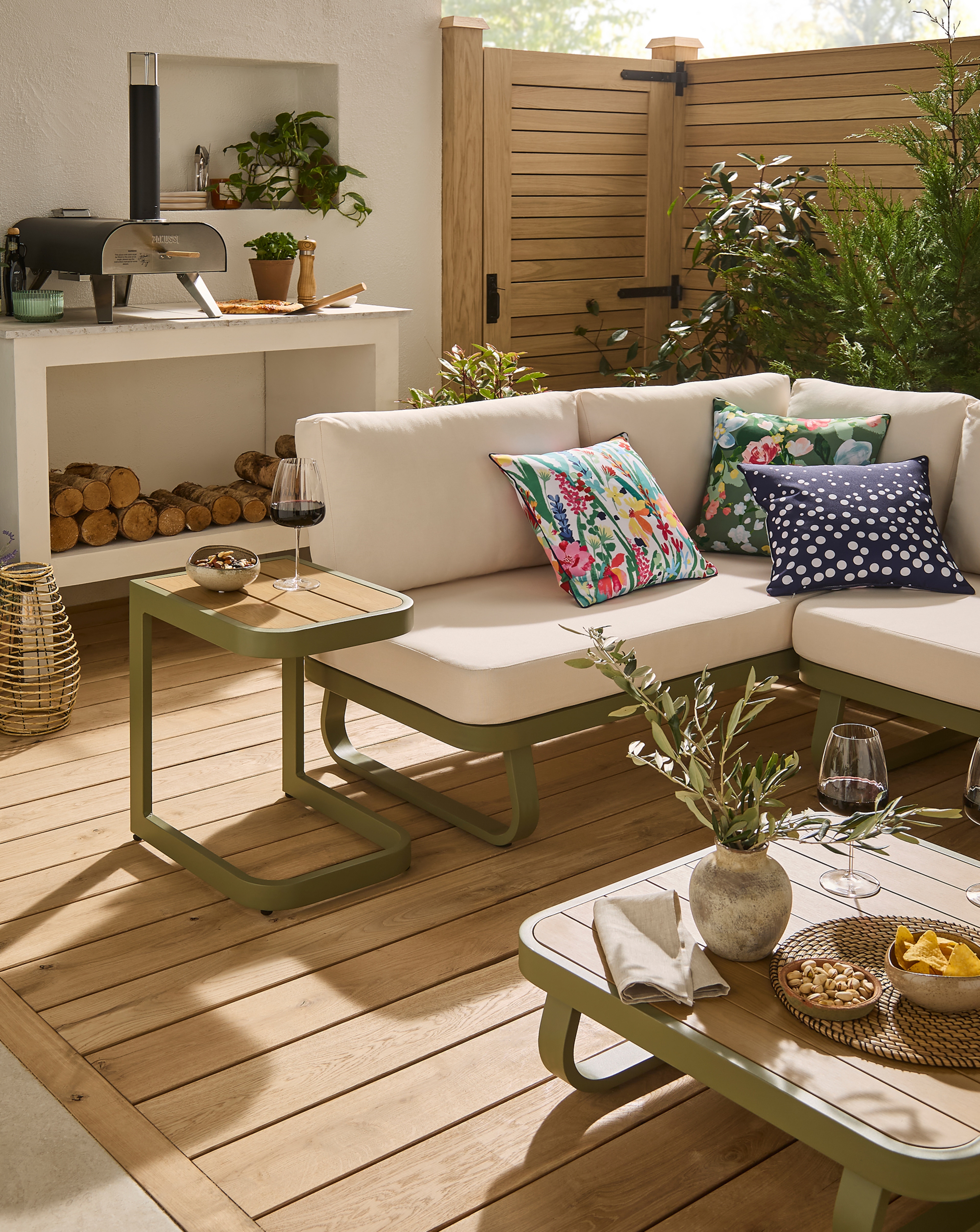 Genoa Green Corner Sofa Set is pictured.