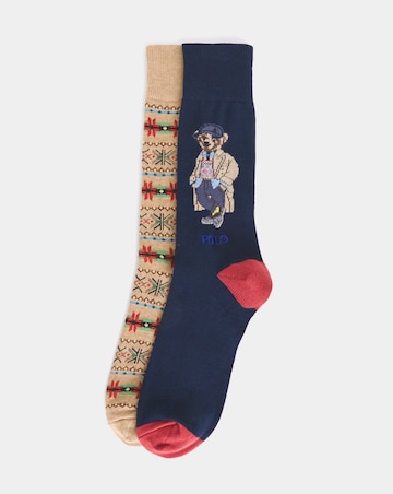 Polo Ralph Lauren 2 Pack Bear Socks - Navy/Camel