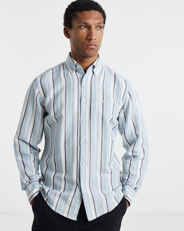 BOSS Long Sleeve Linen Mix Stripe Shirt - Light Blue