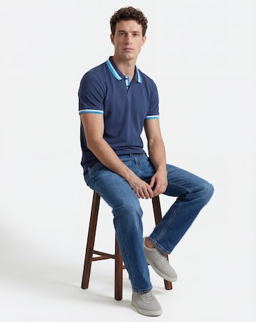 Tipped Pique Polo Long Length-Navy
